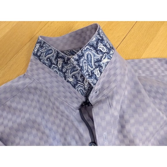 BUGATCHI UOMO Lavender Geometric XXL Button Up Dress Shirt Flip Cuff Long Sleeve - Picture 11 of 16